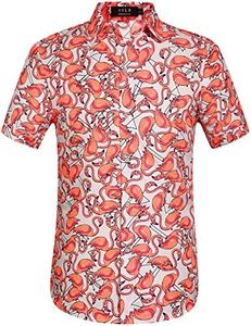 Hawaiian Shirt for Men, Flamingo Shirt, Tropical Shirts for Men Summer Short Sleeve Button Down (4X-Large, White)
