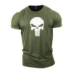 GYMTIER Skull Men's Gym T-Shirt Bodybuilding Training Workout Lifting Top Clothing, Green, M