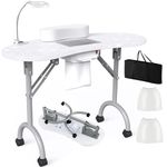 WELLHUT Nail Table All-in-One Manicure Desk w/Electric Dust Collector, LED Nail Lamp, Carry Bag & Wrist Cushion, Mobile Nail Desks w/Universal Mute Wheels for Manicurists Home Spa Beauty Salon