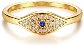 GNIRTSI Gold Evil Eye Ring for Women Cubic Zirconia 14K Gold Plated Minimalist Stack Thin Band Finger Jewelry Size 5