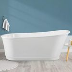FerdY Langkawi 67" Acrylic Freestanding Bathtub, White Modern Stand Alone Soaking Bathtub, cUPC Certified, Brushed Nickel Drain and Minimalist Linear Design Overflow Included, Easy to Install