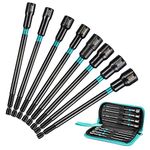 Libraton 8PCS Magnetic Nut Driver Set, Long Nut Drivers 6INCH, Metric Nut Drivers for Impact Drill, Long Shank Nut Driver Bits, 1/4" Hex Shank, Long Power Bits, with Storage Bag (7-14mm)