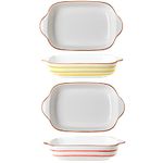 Trifecta Ceramics Rectangular casserole dish Baking Dishes with Handle for Oven Ceramic Baking Pan Lasagna Casserole Pan Individual Bakeware Dish Pan Size 7'' x 5'' Pack - 2 (Rad & Yellow - B)