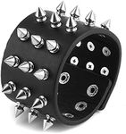 HZMAN Unisex Black Metal Spike Studded Punk Rock Biker Wide Strap Leather Bracelet, Adjustable, Faux Leather Leather, no gemstone