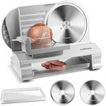 CUSIMAX Meat Slicer for Home with 1-20mm Adjustable Thickness，Electric Deli Slicer for Food Tray,Two 9" Stainless Steel Blades and Removable Food Carriage,Easy for Cut All Foods