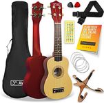 3rd Avenue Soprano Ukulele 21 Inch Beginner Pack Bundle – Bag, Stand, Strap, Strings, Picks and Fret Stickers – Natural with FREE 1 Month Online Lessons