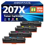 SODFACE 207X 207A Toner Cartridge Multipack for HP 207X 207A 207 Toner for HP Color Laserjet Pro MFP M283fdw M282nw M283fdn M255dw M255nw (Black Cyan Yellow Magenta, 4-Pack, With Chip)