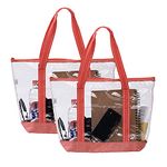 VENO 2 Pack Clear Tote Bag for Travel and Sports,Heavy Duty Handbag for Women,Lunch,Stadium Approved See Through Storage Bags(2 Pack, Red)