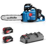 Dong Cheng 40V MAX Brushless Cordless Chainsaw, 16"(41cm) Oregon Bar and Chain, 14m/s Chain Speed Electric Saw with 2x4.0Ah Battery, Tool-Free Tensioning & Chain Brake for Wood Cutting, Tree Trimming