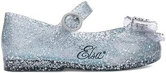 mini melissa Girl's Sweet Love + Disney Princess Mary Jane Jelly Flat for Toddlers & Babies - Jelly Shoes for Little Girls with Adjustable Strap & Side Buckle, Blue/Elsa 10 Little Kid M