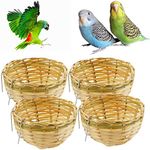 4 Pack Handwoven Bamboo Bird Nest Cage House Hatching Breeding Cave with Hook for Small Parrot Budgie Parakeet Cockatiel Conure Lovebird Finch Canary Cockatoo African Grey and Other Small Birds