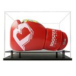 Boxing Glove Display Case,Self-Assembly Acrylic Display case for Full Size Boxing Glove,Baseball Glove Display Case Holder Showcase.Baseball Mitt Ball Football,Clear Case Black Base Riser Stand