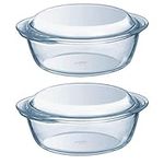 Pyrex Essentials Glass Round Casserole Dish with Lid 1.0L Transparent (Pack of 2)