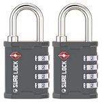 SURE LOCK TSA Accepted 4 Dig Heavy Duty Big Combination Luggage Padlock All Metal Travel Lock for Equipment Hard Case Luggage Gun Case Gym Locker Pelican Vault Lock (2, Grey)