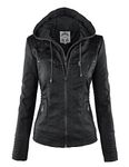 Made By Johnny WJC663 Womens Removable Hoodie Motorcyle Jacket L Black