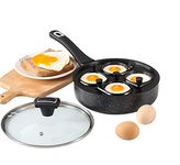 Royal Cuisine Non-Stick Egg Pan with 4 Poaching Cups, Scrambled, Poached & Fried Eggs, Tempered Glass Lid, Soft-Touch Handle, Metal Utensil Safe, 20 cm, Marble Coating