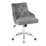 COSTWAY Velvet Office Chair, Height Adjustable Swivel Computer Desk Chair with Nailhead Trim, Ergonomic Rolling Rocking Executive Task Chairs Tufted Leisure Vanity Seat for Home Office (Grey)