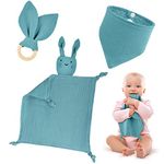 Vicloon Baby Comforters Rabbit Baby Blanket Set, Baby Comforters Blanket, Baby Girl Boy Comforter Blanket, Infant Toddler Cuddle Snuggle Toy Blankets for Nursery Strollers, Cribs, Car Seats (Blue)