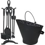 Trendi Black Waterloo Bucket Coal Log Fire Ash Scuttle Hod Fireside + Shovel with 5 Piece Cast Iron Loop Design Companion Set… (Companion Set + Bucket)