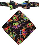 Vittorio Farina Mardi Gras Pre-Tied Bow Tie & Pocket Square Set (Mardi #5: Colorful Black Mask)