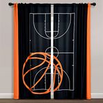 Lush Decor Basketball Game Window Curtain Panel Set, Pair, 52" W x 84" L, Black & Orange - Kids Sports Themed Curtains