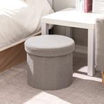 Bonlife Grey Teddy Ottoman with Storage,Foldable Footstool for living room,Toy Chest,Storage Seat,Round Shape Footrest,38X38X33.5cm