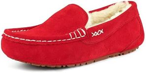 DREAM PAIRS Women's Fuzzy House Slippers Cozy Faux Fur Micro Suede Moccasins Slip on Loafer Shoes for Indoor and Outdoor,Size 7.5-8,Red,AUZY-01