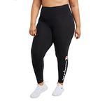 Champion Women’s Plus Size Authentic 7/8 Leggings, Stretch Moisture-Wicking Leggings, 25.5", Black Script, 4X