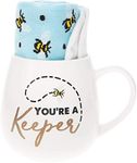 Pavilion Gift Company 71300 You're A Keeper Bee Socks & 15.5 Oz Coffee Cup Mug Gift Set, White