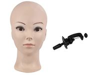 Bald Female Professional Cosmetology Bald Mannequin Head for Making up,Making Wigs, Wigs,Glasses, with Table Clamp