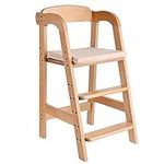 Wooden Dining Chair, LIVINGbasics High Chair with Removable Cushion for Kids Studying, Dining, Step Tool