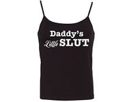 Knaughty Knickers Daddy's Little Fun Flirty Camisole Cami Tank Top Sleep Wear Fitted Scoop Neck, Black, Large