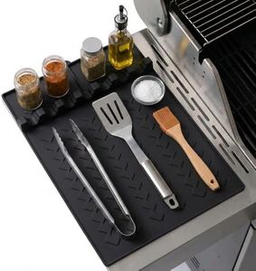 linseyCove Silicone Grill Mat, BBQ Griddle Tools Mat with Drip Pad,Black