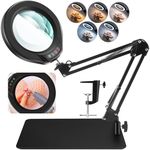 5 Inch Large Magnifying Glass with Light and Stand, 2-in-1 LED Lighted Magnifier, 5 Color Modes Stepless Dimmable, Hands Free 10X Magnifying Desk Lamp with Clamp for Craft Hobby Repair Close Works