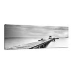 Pyradecor Large Black and White Peace Ocean Bridge Landscape Giclee Canvas Prints Modern Gallery Wrapped Seascape Sea Beach Pictures Paintings Artwork on Canvas Wall Art for Bedroom Home Decorations L