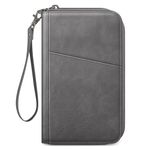 FINTIE Passport Holder Travel Wallet for Family, RFID Blocking Travel Document Organizer Clutch Bag for Passports, Business Cards, Credit Cards, Boarding Passes, Dark Gray