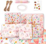 SYTHAK 8 Sheets Gift Wrapping Paper,Recyclable DIY Wrapping Paper with Flax Strings,Tape,Sticker and Rope for Kids Women Party Birthday Wedding Bridal Baby Showers Christmas Crafts Holidays.19.7"X27.5"