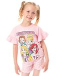 Disney Princesses Pyjamas For Girls | Pink Cotton T-Shirt & Short Pyjama Set | Beauty & The Beast, Cinderella, Ariel, Rapunzel Characters 3-4 Years