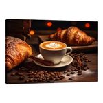 Kitchen Canvas Wall Art, Bread and Coffee Poster Print Modern Food Painting Artwork for Canteen Kitchen Decor(Artwork-04, 36"x24")