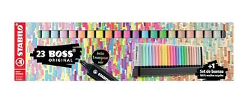 Highlighter - STABILO BOSS ORIGINAL - Deskset of 23 - 8 x Fluorescent + 8 x Pastel + 6 x Nature + 1 Black Marker