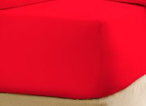 GMTEXTILE 100% Egyptian Cotton 200 TC Double Fitted Sheet, RED (137 x 193 + 23 deep)