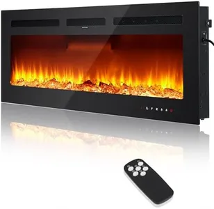 Electric Fireplace in-Wall Recessed, 50" Wall Mounted with Remote Control, 750/1500 W Heater, 12 Realistic Adjustable Color and Brightness 3D Flame Colors, 5 Levels of Brightness ，Log and Crystals.