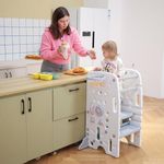 Toddler Kitchen Stool Helper Tower,Toddler Tower Kids Step Stool for Bathroom,Kids Learning Tower,Child Standing Tower for Toddlers with Chalkboard and Safety Rail (Grey)