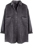 Yimoon Womens Denim Shirt Chambray Blue Button Down Jean Shirt Denim Tops Soft Tencel Casual 3/4 Sleeve Jacket(Darkgrey-XXL)