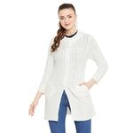 Zigo White Self Design Long Sleeves Longline Cardigan Sweater -LC101-White_L