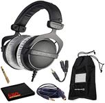 beyerdynamic DT 770 Pro 250 Ohm Closed-Back Studio Mixing Headphones Bundle -Includes- Soft Case, Headphone Splitter and Extension Cable, and 6AVE Cleaning Cloth