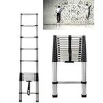 3.8M Telescopic Ladder Multi-Purpose Stainless Steel Telescoping Ladder with 13 Adjustable Steps & Locking Mechanism, EN131 Standards Portable Extension Ladder, Max Load 330lbs