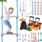 VEVOR Ninja Warrior Obstacle Course for Kids, 2 x 65 ft Weatherproof Slacklines, 500lbs Weight Capacity Monkey Line, Outdoor Playset Equipment, Backyard Toys Training Equipment Set with 12 Obstacles