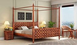 Mp Wood Furniture Sheesham Solid Wood Citadel Poster Bed Without Storage King Size Bed for Beautiful Bedroom (King, Honey)