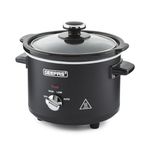 Geepas 1.5 Litre Slow Cooker | 3 Temperature Settings, Removable Easy-Clean Ceramic Bowl | Tempered Glass Lid & Cool Touch Handles, Matt Design | 2 Year Warranty, Black